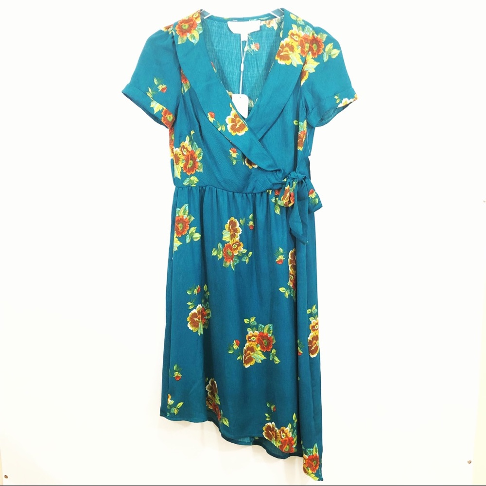 Superfoxx Floral Asymmetrical Midi Dress – Blue Green Teal,‎ XS, NWT
